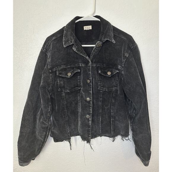 POL Distressed Raw Hem Button Up Jacket Black Corduroy Medium Woman’s Med - Picture 1 of 8